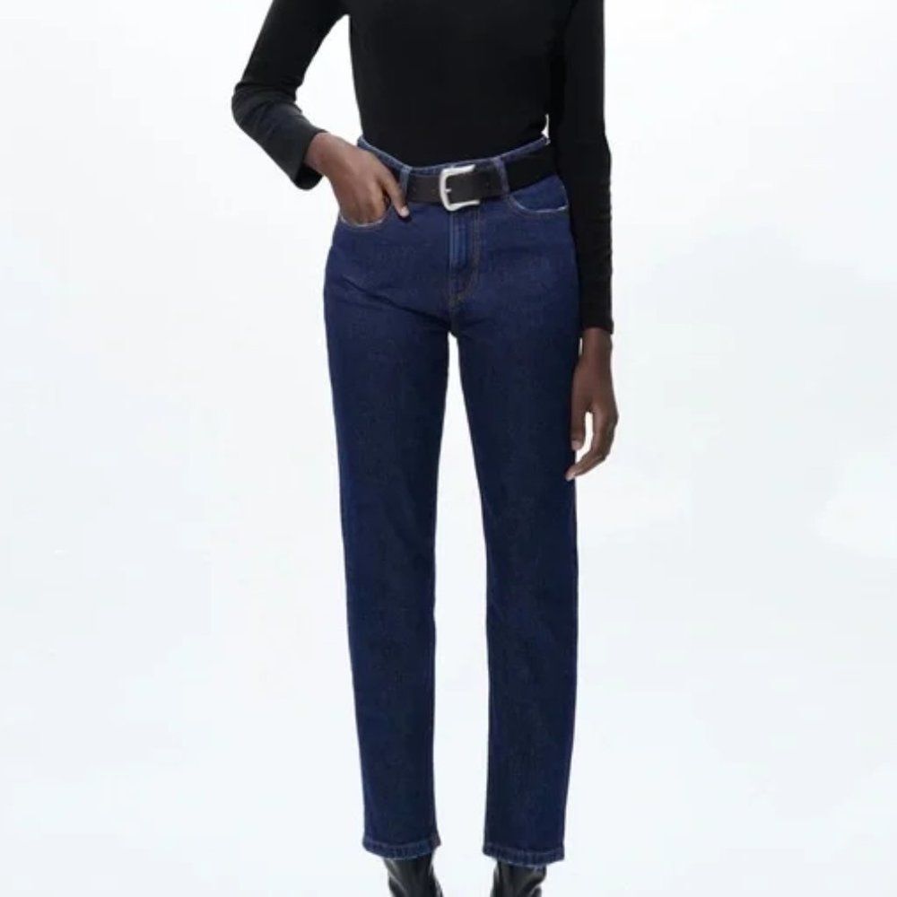Zara Mom Fit High Rise Slim Ankle Jeans Dark Wash Blue Women's Size US 0 EU 32